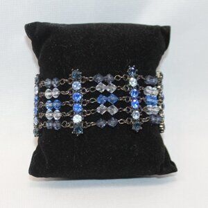 Various Blue Rhinestone, Bead and Chain Bracelet